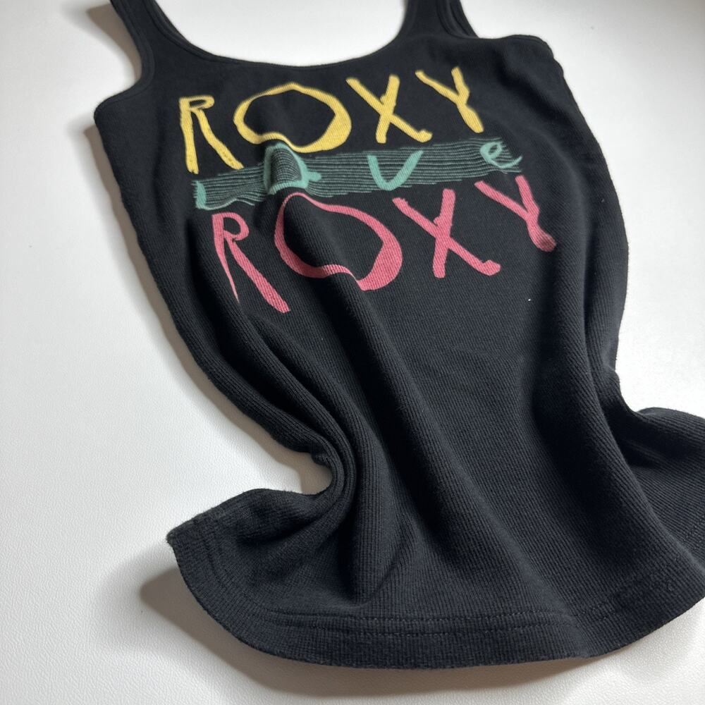Vintage Roxy Love Y2K Logo Tank Top Black Neon Skater Surf Beach Stretch Small - Picture 5 of 10